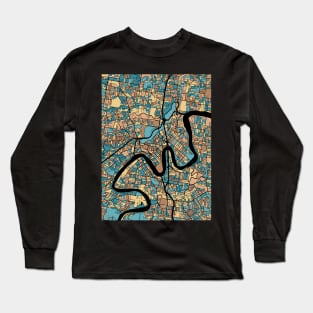 Brisbane Map Pattern in Mid Century Pastel Long Sleeve T-Shirt